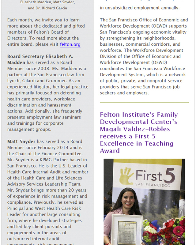 Felton Institute's May 2016 newsletter, section  5. 