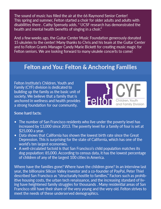 Enjoy Your August 2019 Newsletter from Felton Institute | FSA, Felton’s Senior Division’s Summer Highlights