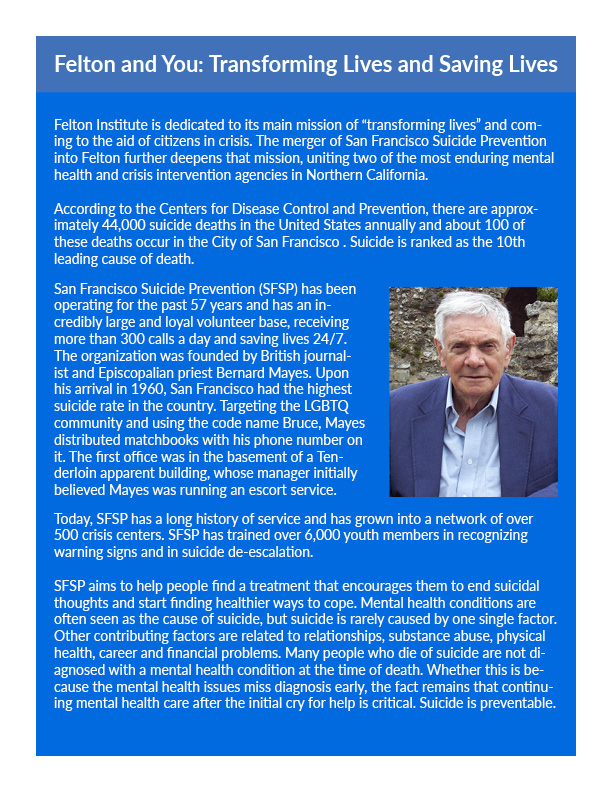 Enjoy Your July 2019 Newsletter from Felton Institute-FSA, Felton and You: Transforming Lives and Saving Lives