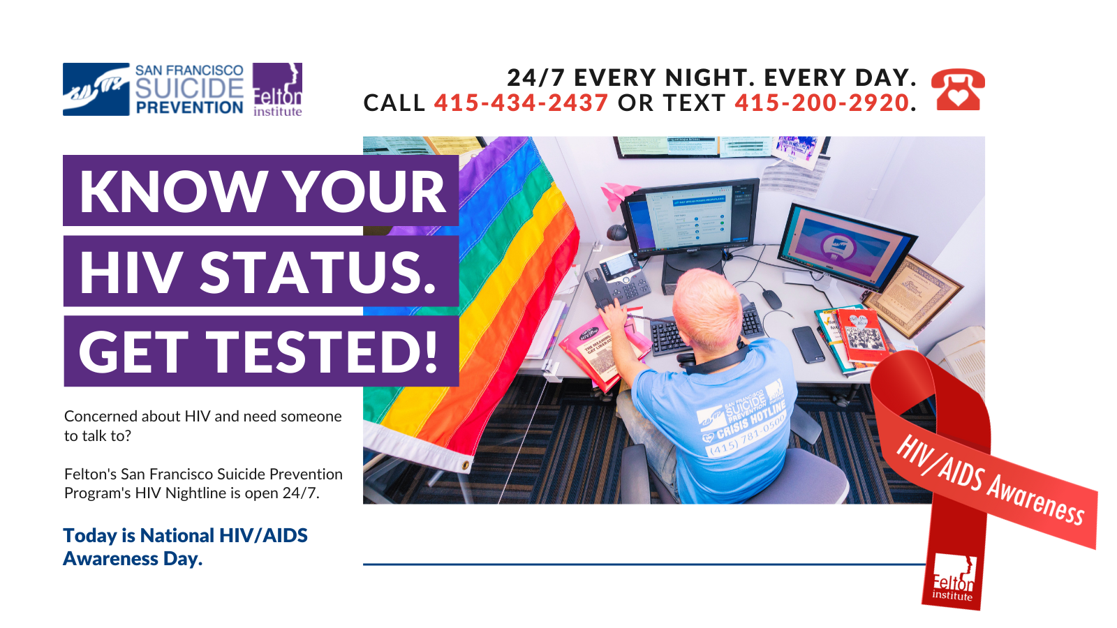 SFSP HIV Nightline. OPEN 24/7, EVERY DAY, EVERY NIGHT Call (415) 434-2437 or (800) 628-9240 Nationwide
