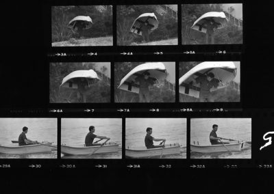 Bernard Mayes rowing a boat, LOOK Magazine Photoshoot Contact Sheet, Photos courtesy of Douglas Jones